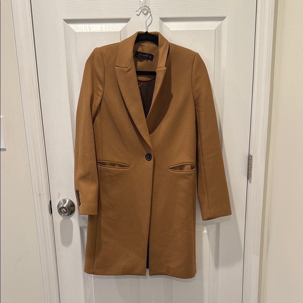 Zara Tan Blazer Tailored Silhouette Notched Lapels